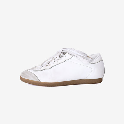 Maison Margiela Featherlight Low-Top Sneakers in White Calf Leather & Suede (Size 37)