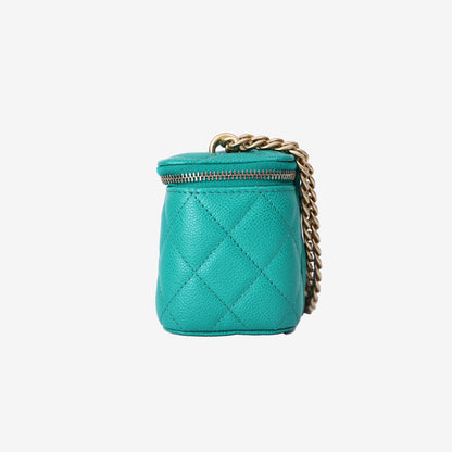 Chanel Sweetheart Mini Vanity Case in Green Caviar Leather with Gold Hardware