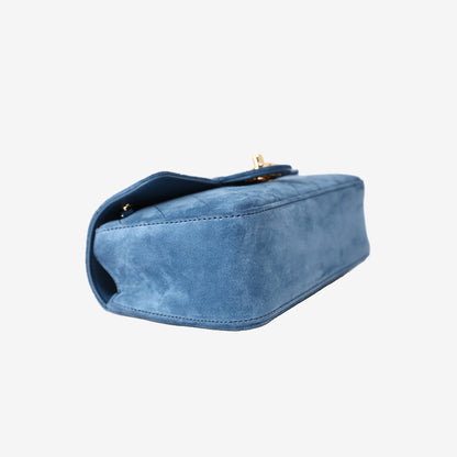 Chanel 26B Mini “Souplissimo” Flap Bag in Blue Suede with Gold Hardware