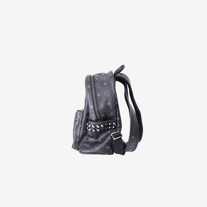 MCM Stark Side Studs Backpack in Black Visetos Coated Canvas with Gunmetal Hardware