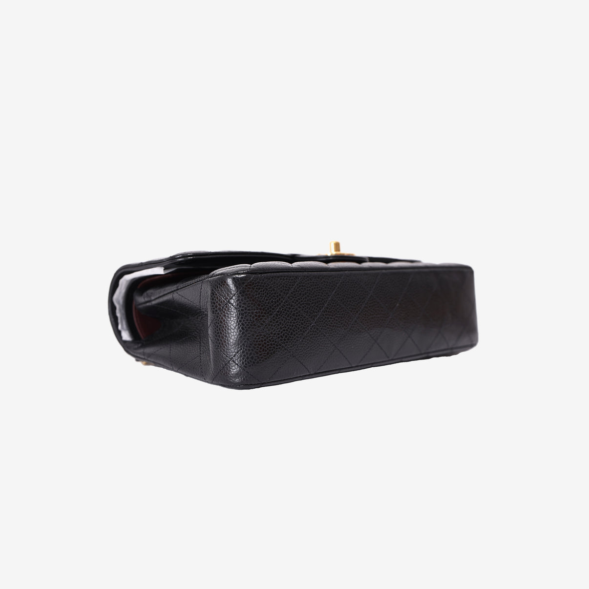 Chanel Classic Double Flap Small in Black Caviar Leather with Gold Hardware bottom side view