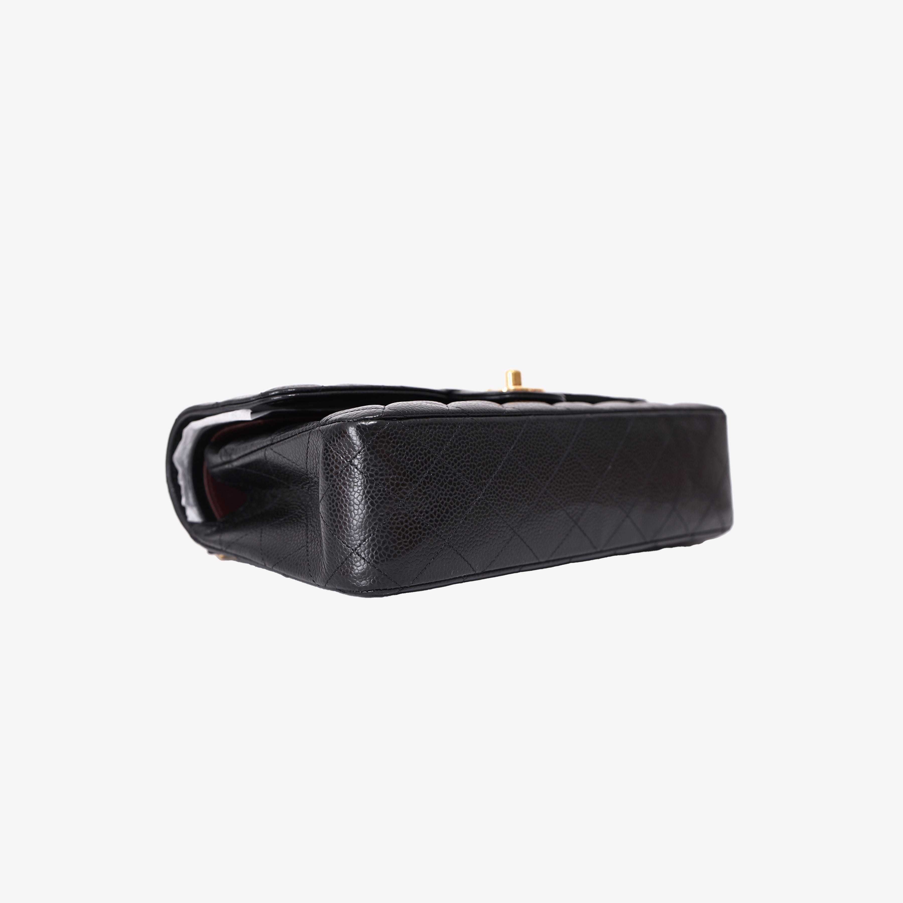 Chanel Classic Double Flap Small in Black Caviar Leather with Gold Hardware bottom side view