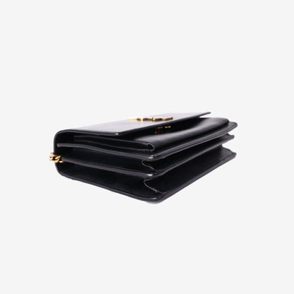 Saint Laurent Sunset Bag in Black Calfskin Leather with Gold Hardware