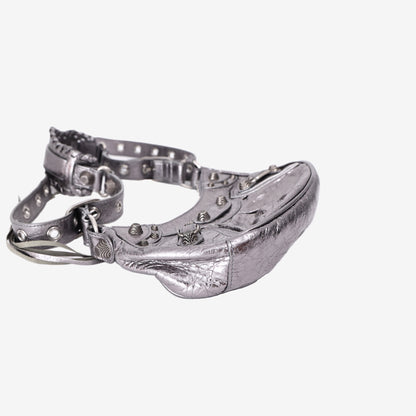 Balenciaga Le Cagole XS Shoulder Bag in Silver Lambskin Leather with Silver Hardware