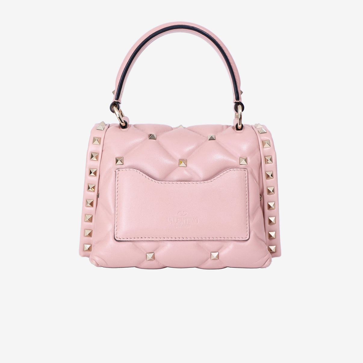 Valentino Garavani Candystud Medium Bag In Pink Calfskin Leather with Gold Hardware back view