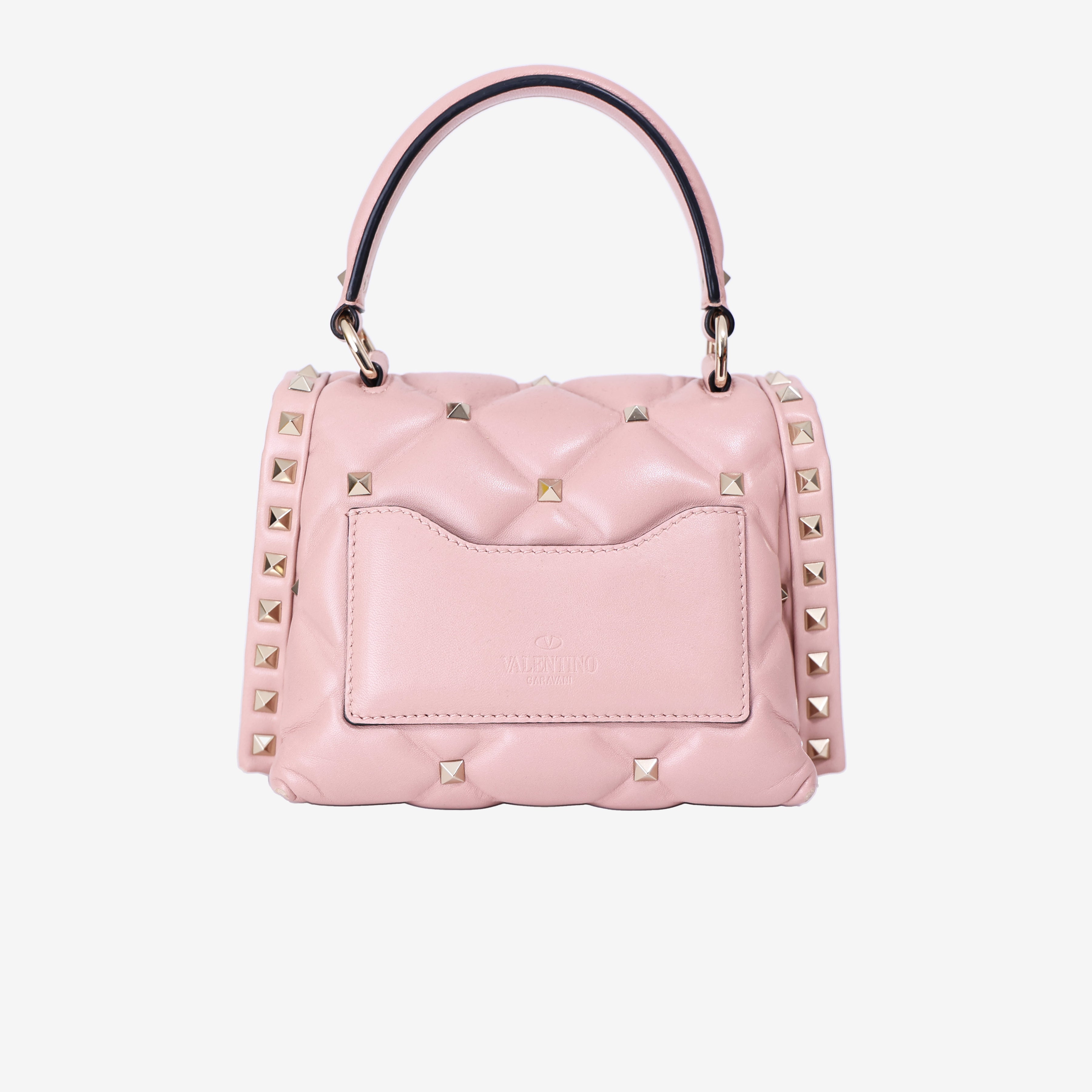 Valentino Garavani Candystud Medium Bag In Pink Calfskin Leather with Gold Hardware back view