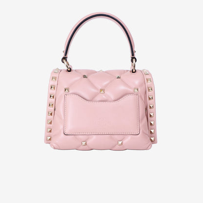 Valentino Garavani Candystud Medium Bag In Pink Calfskin Leather with Gold Hardware back view