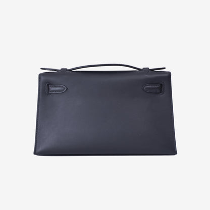 Hermès Kelly Pochette in Noir Swift Leather with Gold Hardware back view