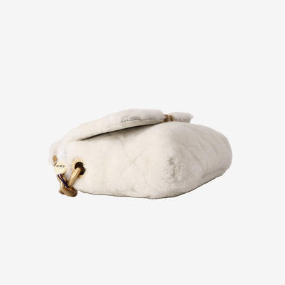 Chanel Shearling Flap Bag in Ecru Shearling/Lambskin Leather with Gold Hardware