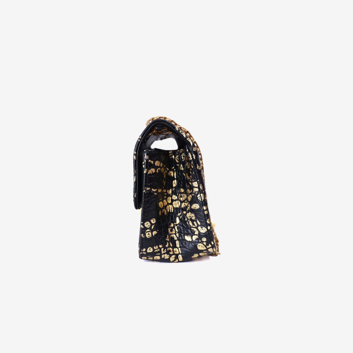 Chanel 2.55 Reissue 224 Graffiti Bag in Black Croc-Embossed Calfskin Leather with Gold Hardware side view