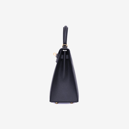 Hermès Kelly 25 in Noir Epsom Leather in Gold Hardware side view