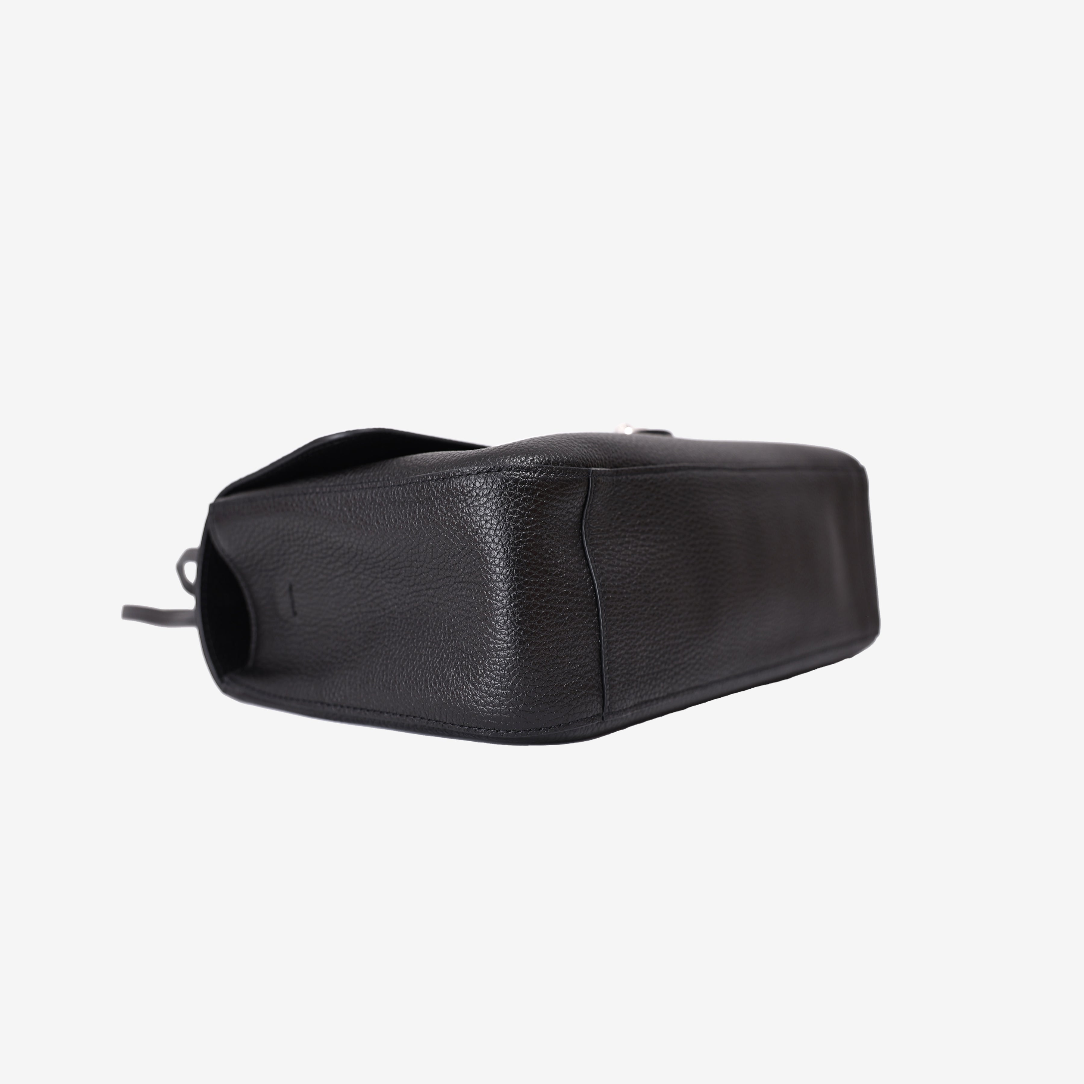 Chanel 26S Maxi Flap Bag in Black Grained Calfskin Leather with Silver Hardware bottom side view