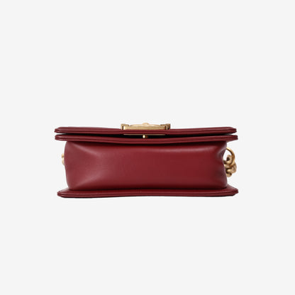 Chanel Small Boy Bag in Red Quilted Lambskin Leather with Gold Hardware