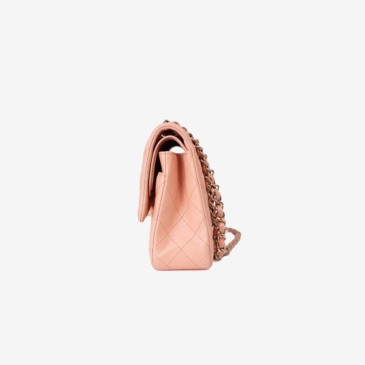 Chanel Classic Double Flap Medium Bag in Peach Lambskin Leather with Gold Hardware side view
