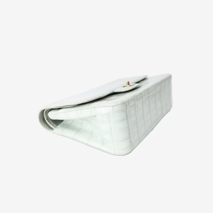 Chanel Classic Jumbo Double Flap Bag in Matte Light Green Alligator Leather with Gold Hardware
