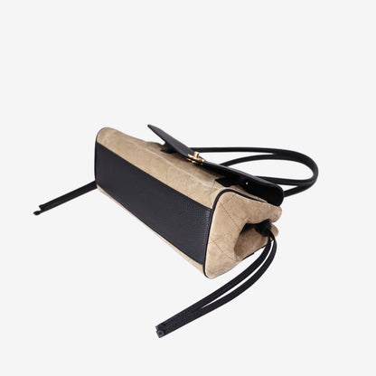 Chanel 26A Small Shopping Bag in Beige Black Suede Calfskin with Gold Hardware