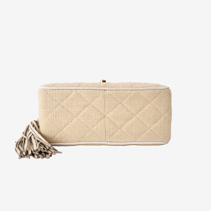 Chanel Classic Crossbody Bag in Beige Quilted Canvas with Gold Hardware