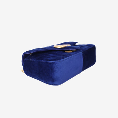 Gucci Chevron Bag in Blue Velvet with Gold Hardware