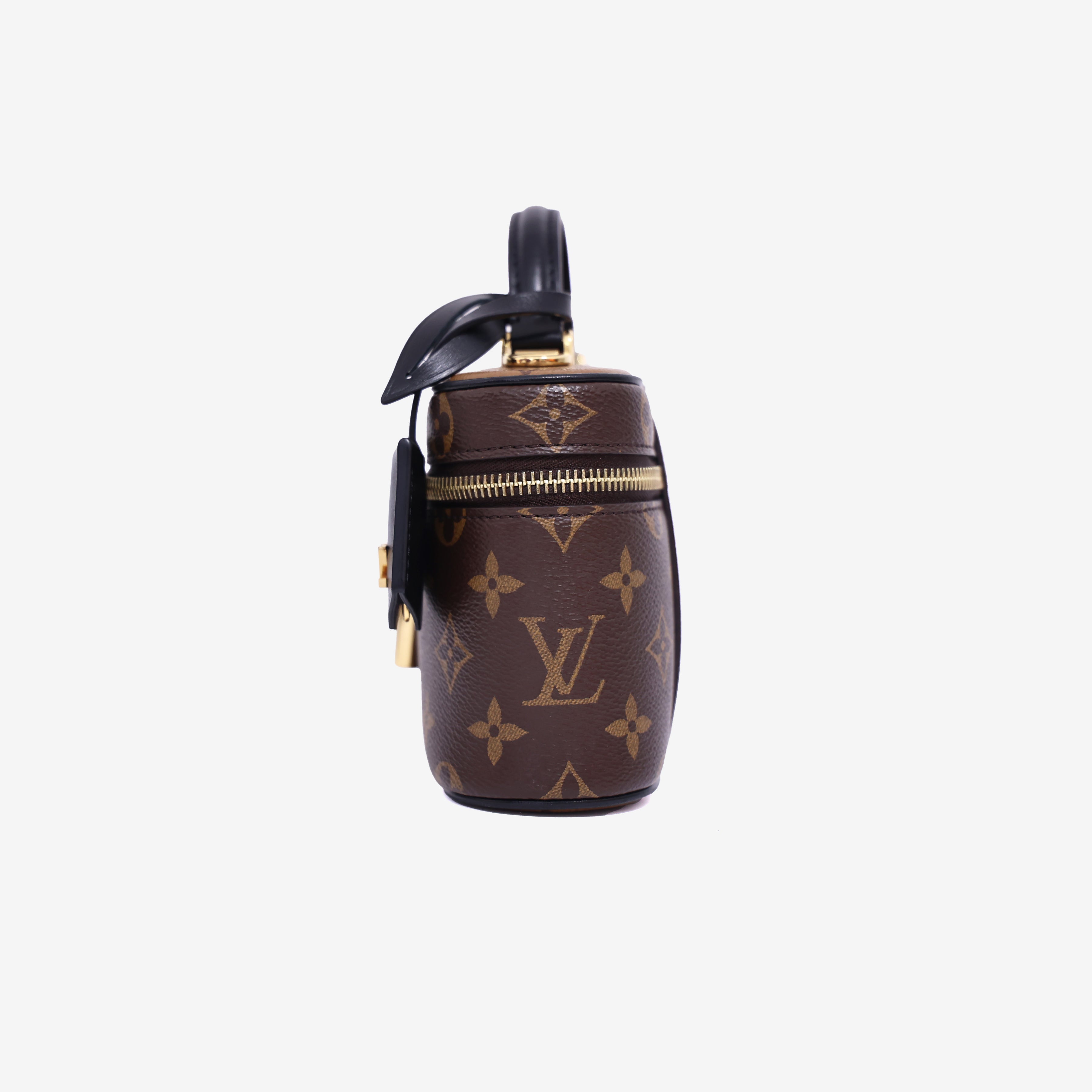Louis Vuitton Vanity Chaine Pouch Bag in Brown Monogram Reverse Canvas with Gold Hardware side view