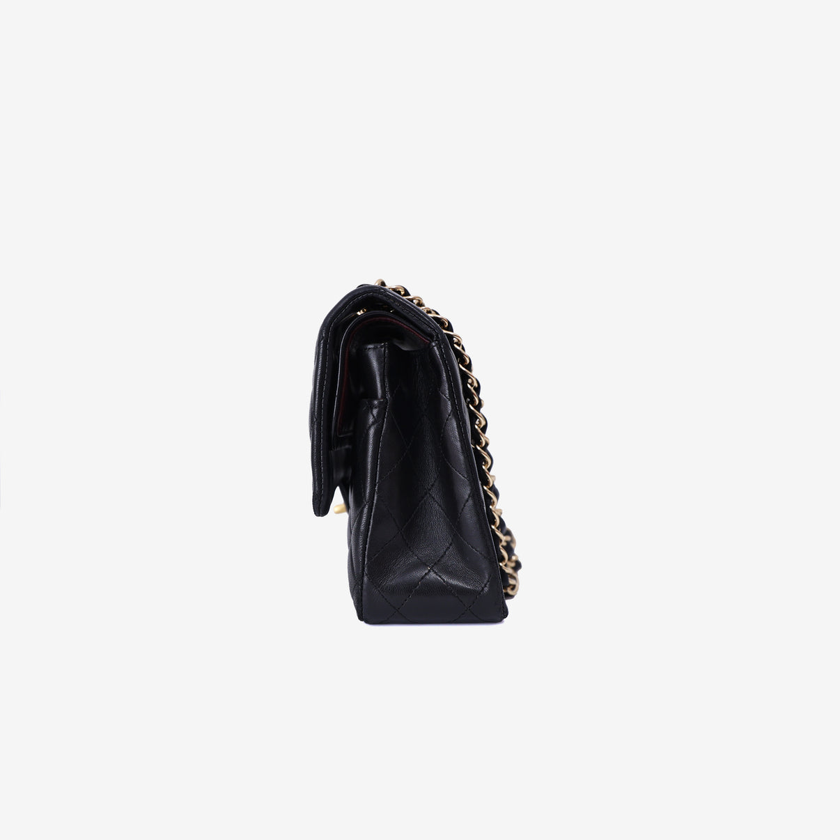 Chanel Vintage Classic Double Flap Medium Bag in Black Lambskin Leather with 24k Gold Hardware side view