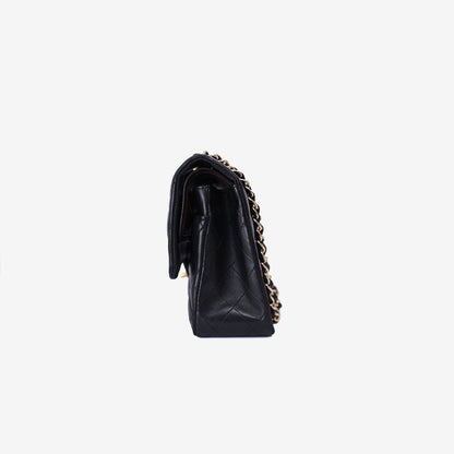 Chanel Vintage Classic Double Flap Medium Bag in Black Lambskin Leather with 24k Gold Hardware side view