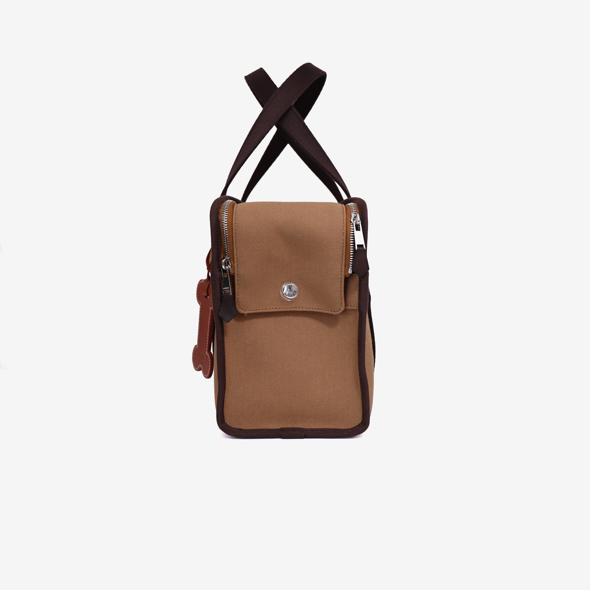 Hermès Dog Carrying Bag in Fauve/Feu Canvas Leather with Palladium Hardware side view