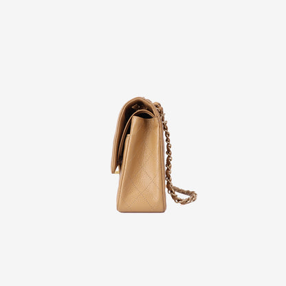 Chanel Vintage Classic Double Flap Medium Bag in Beige Caviar Leather with Gold Hardware side view