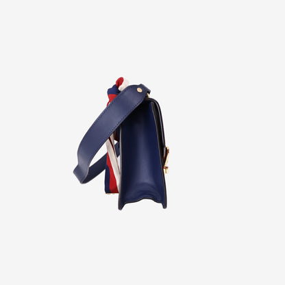 Gucci Sylvie Small Shoulder Bag in Navy Calfskin Leather with Gold Hardware