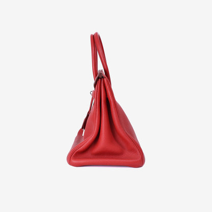 Hermès Birkin 35 in Rouge Casaque Togo Leather with Palladium Hardware side view
