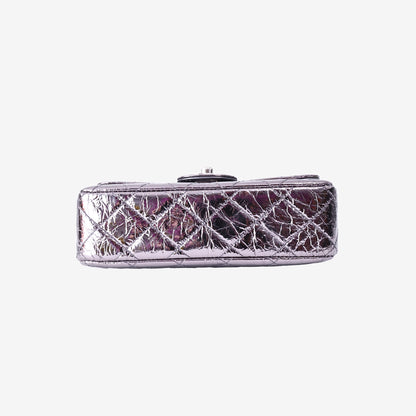 Chanel Mini Ring Handle Flap Bag in Silver Metallic Calfskin Leather with Silver Hardware