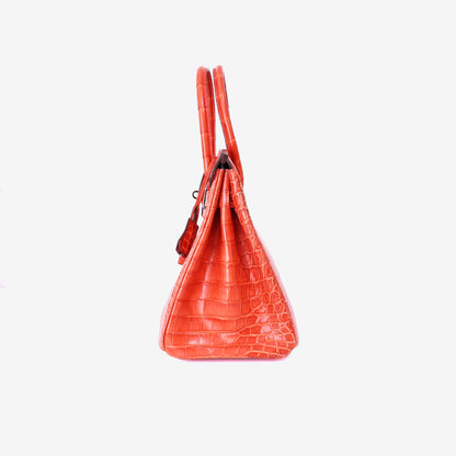 Hermès Birkin 30 in Rouge Crocodile Leather with Palladium Hardware side view
