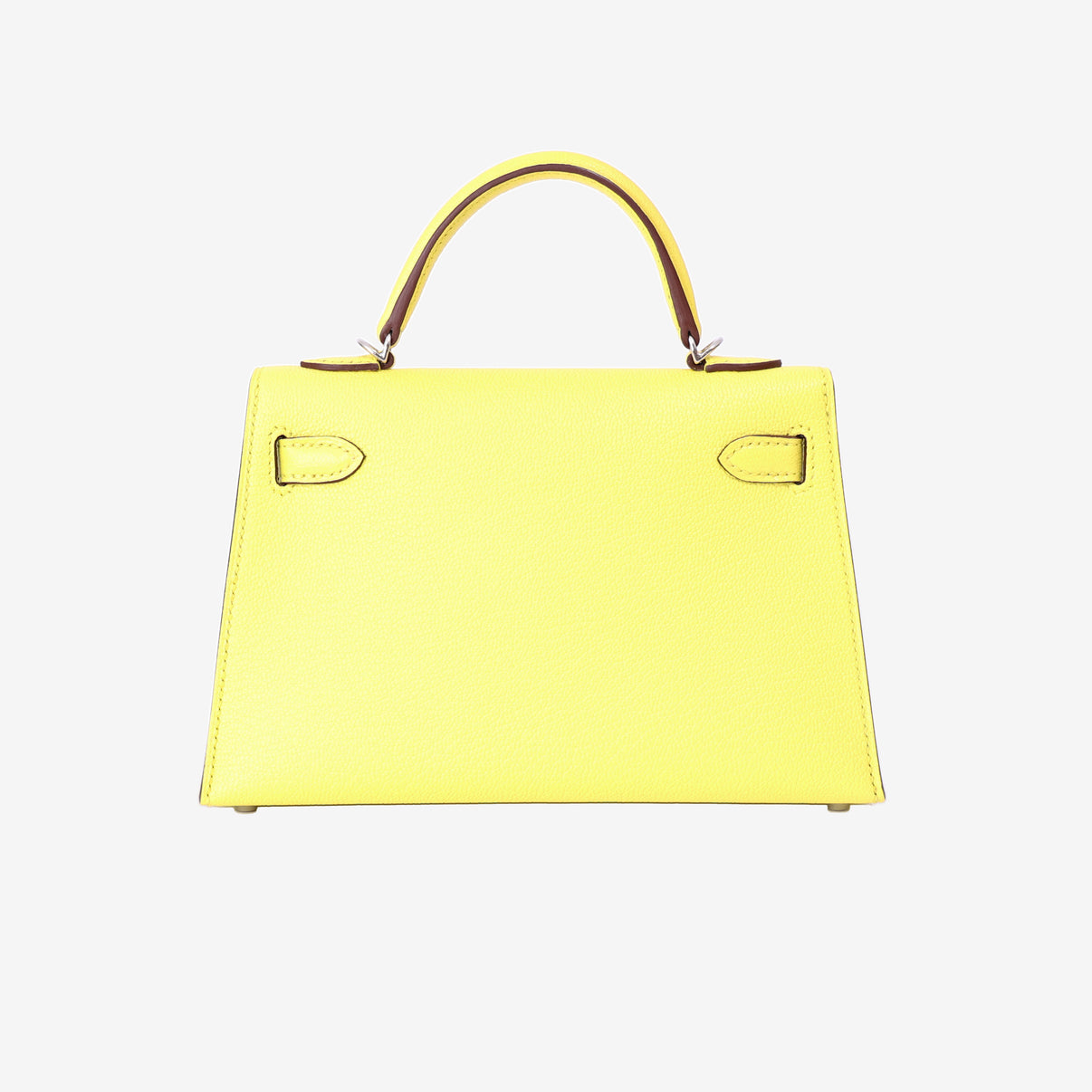 Hermès Mini Kelly 20 in Jaune Citron Chevre Mysore Leather with Palladium Hardware back view