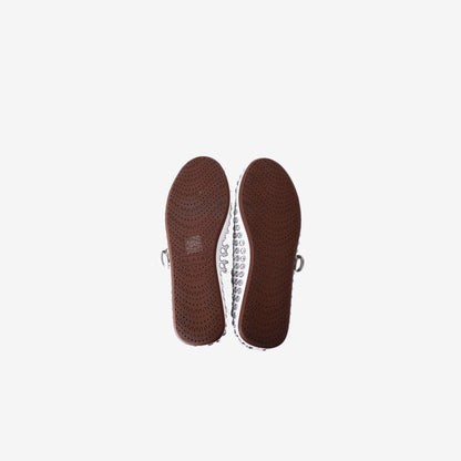 Alaïa Crystal-Embellished Buckle-Strap Ballet Flats in White Calf Leather (Size 39)
