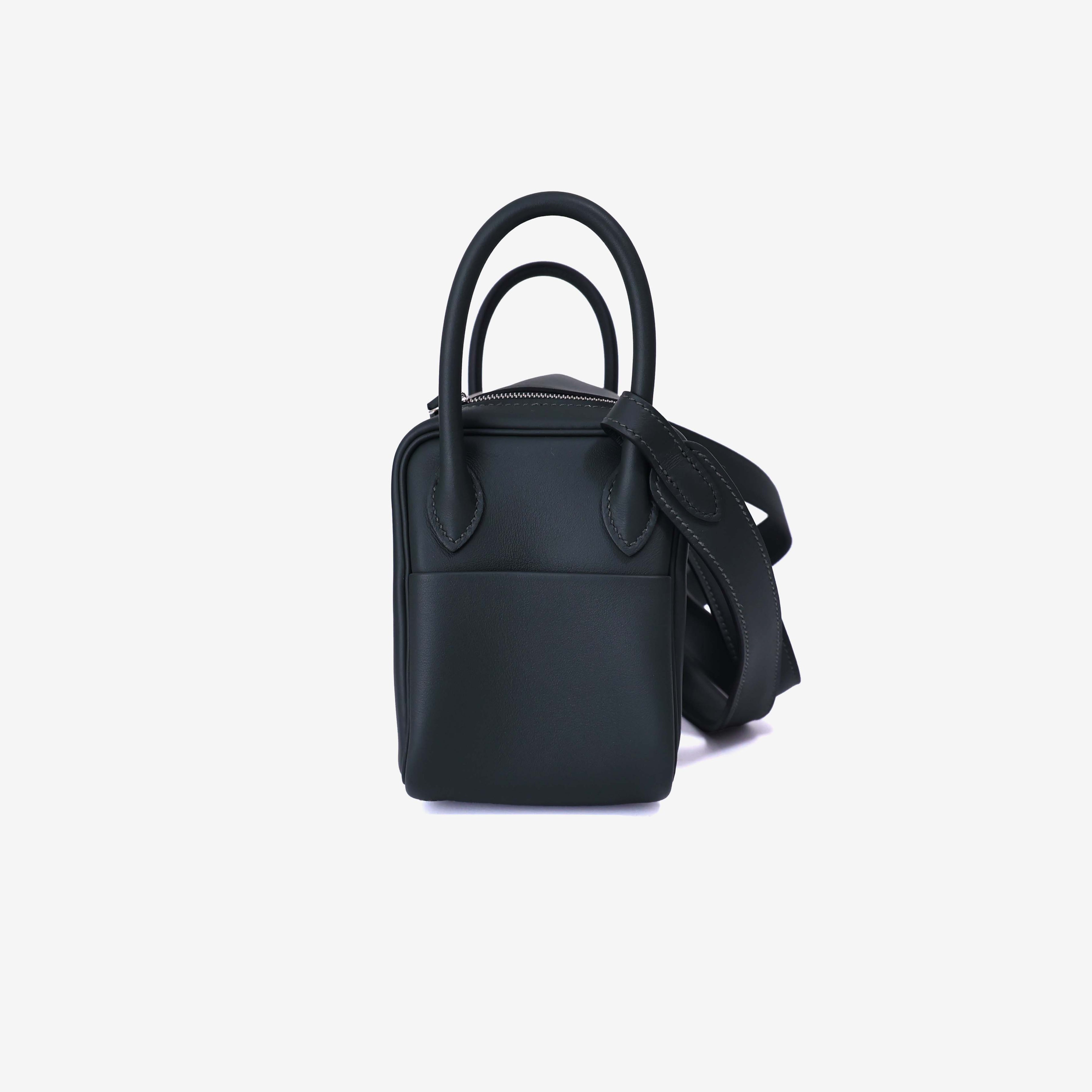 Hermès Mini Lindy in Vert Foncé/Vert Moyen Swift Leather with Palladium Hardware side view