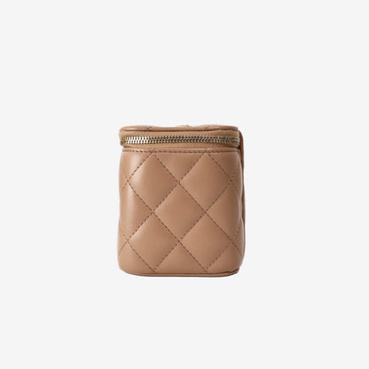 Chanel Vanity Case in Beige Quilted Lambskin Leather with Gold Hardware