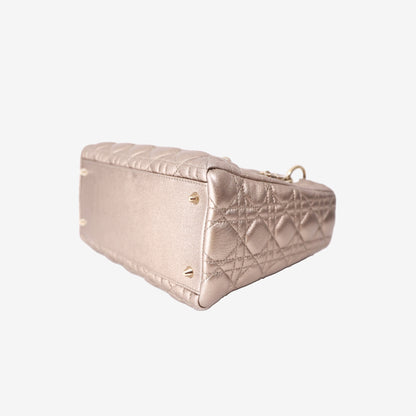 Dior Medium Lady Dior Handbag in Metallic Champagne Gold Cannage Quilted Lambskin with Gold Hardware