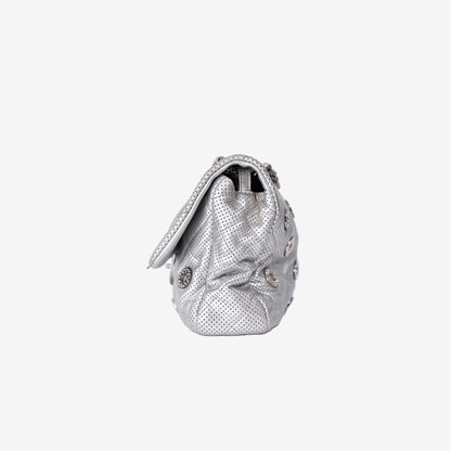 *RARE* Chanel Paris-Dubai Medals Flap Bag in Silver Lambskin Leather with Silver Hardware