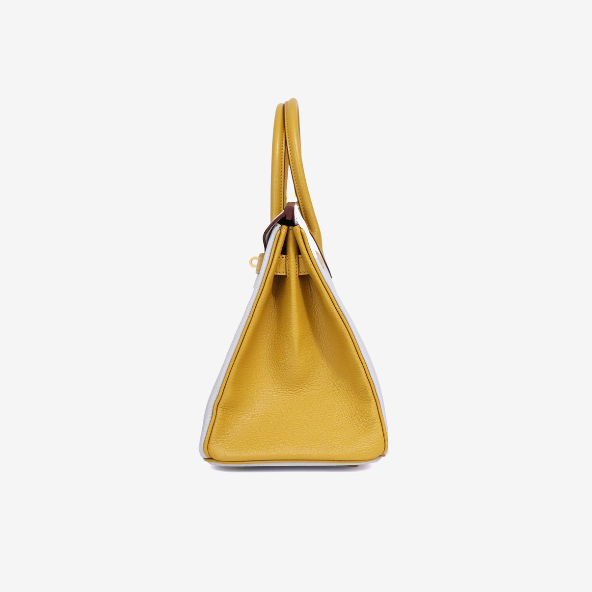 Hermès Birkin 25 in Gris Perle/Yellow Chevre Leather with Gold Hardware side view