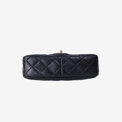 Chanel Mini Rectangular Classic Flap Chain Bag in Black Quilted Lambskin Leather with Gold Hardware