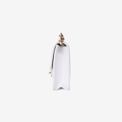 Chanel Classic Flap on Pearl Chain in White Lambskin with Gold Hardware side view
