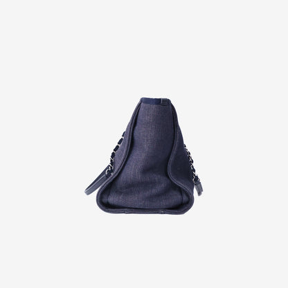 Chanel Deauville Medium Tote Bag in Dark Blue Denim Canvas with Silver Hardware