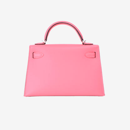 Hermès Mini Kelly 20 in Rose Azalée Epsom Leather with Palladium Hardware back view