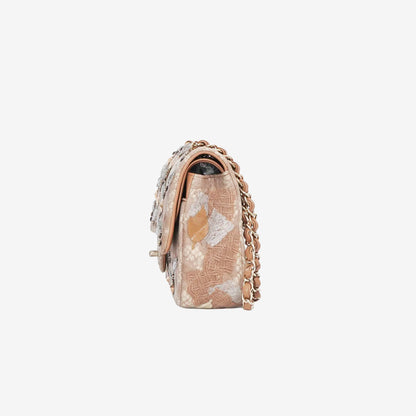 Chanel Métiers d’Art Classic Double Flap Medium in Beige Tweed and Embellished Leather