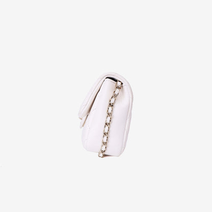 Chanel Pearl Crush Flap Bag in White Calfskin Leather with Gold Hardware side view