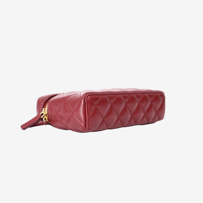 Chanel Vanity Bag with Top Handle in Burgundy Lambskin Leather with Gold Hardware bottom side view
