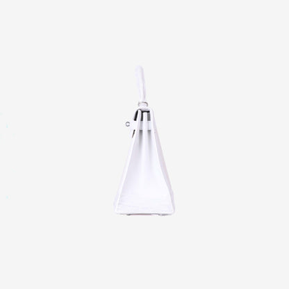 Hermès Kelly 28 in Blanc Canvas with Leather Trim with Palladium Hardware side view