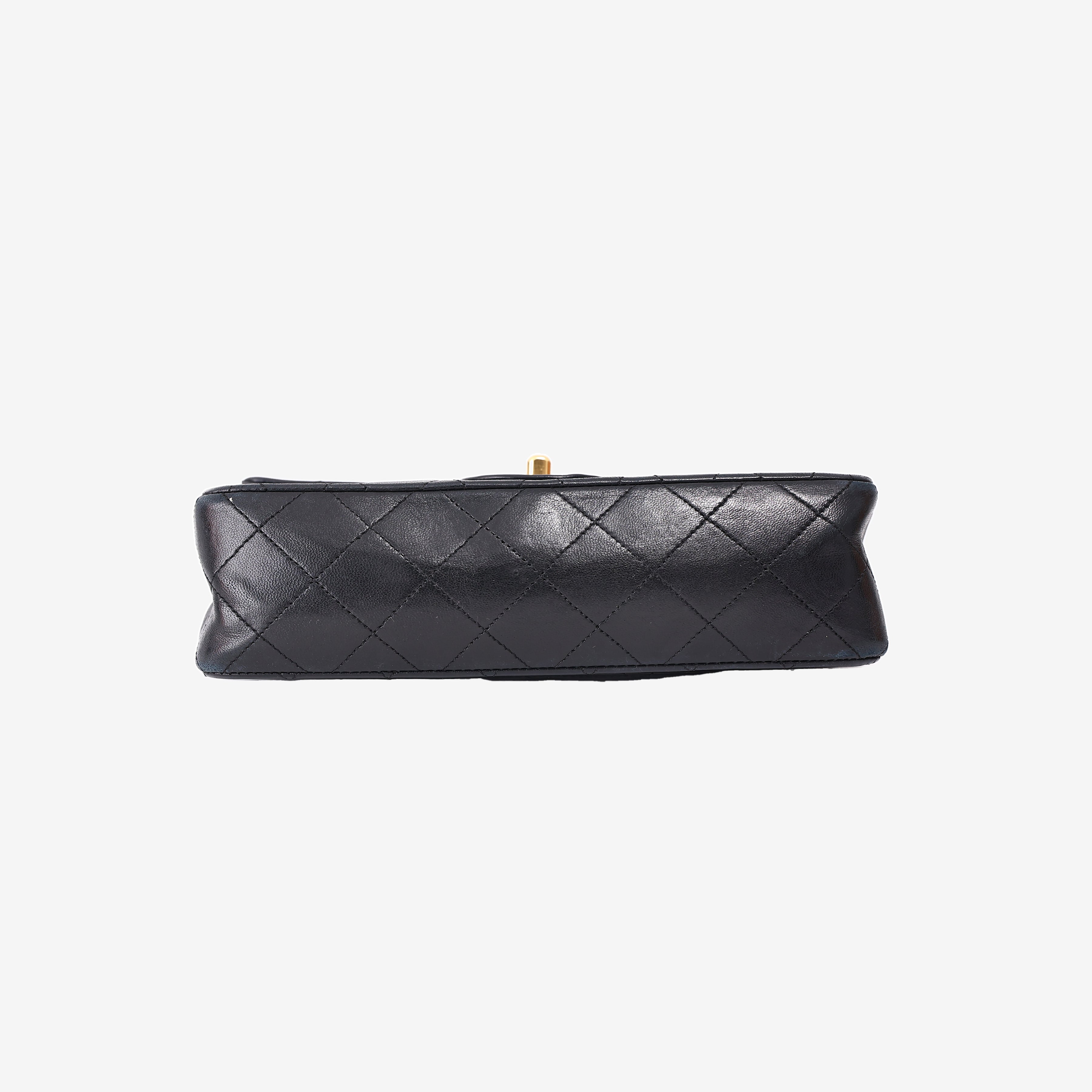 Chanel Vintage Classic Flap Bag in Black Lambskin Leather with Gold Hardware bottom view