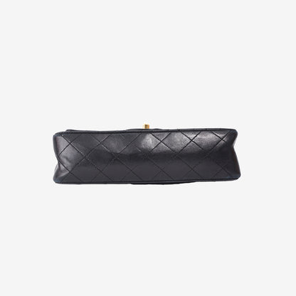Chanel Vintage Classic Flap Bag in Black Lambskin Leather with Gold Hardware bottom view