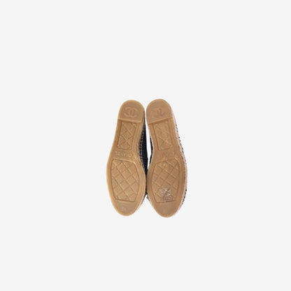 Chanel Tweed Espadrilles in Black and Blue Tweed with CC Detail (Size 36)