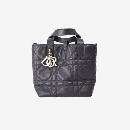 Dior Small Toujours Vertical Tote Bag in Black Calfskin with Gold Hardware